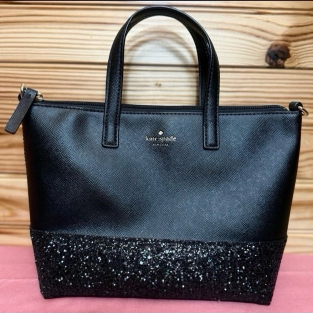 Kate Spade Ina Greta Court Black Glitter sparkle Satchel Mini Tote crossbody